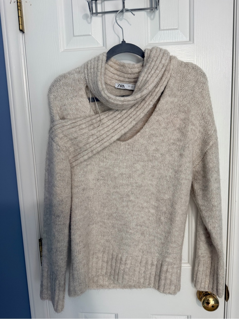 Zara Neutral Cream Cowl Neck Sweater